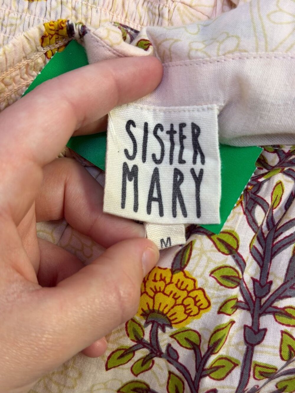 Sister Mary Dress Cream Green Floral Embroidered Boho Maxi M - Picture 7 of 8